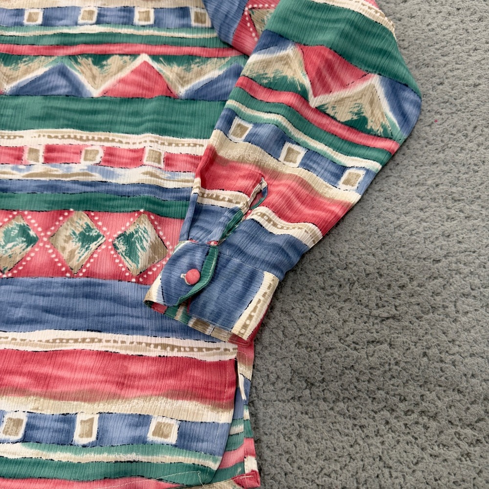 Alfred Dunner Shirt 12 Women Pink Blue Southwestern Geometric Button Up 90s - Picture 7 of 11